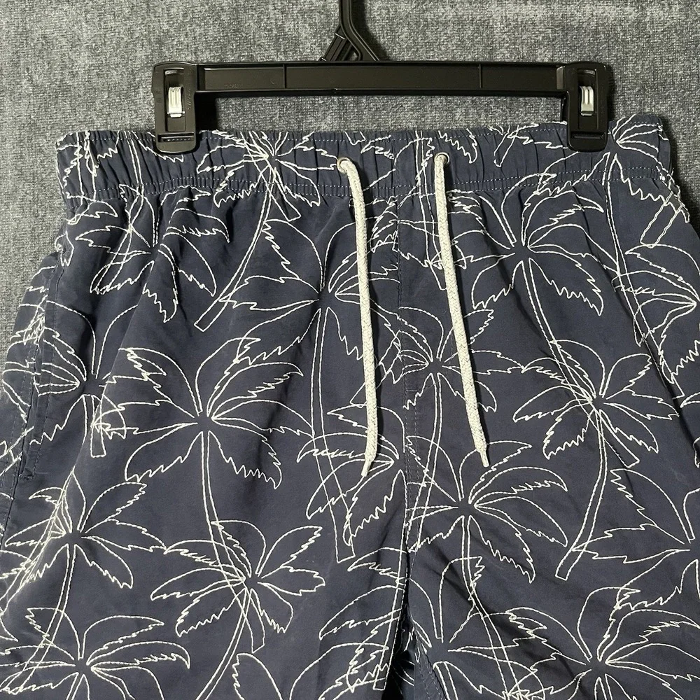 SURF8 Mens Swim Trunks Size Large L Navy Blue Embroidered Palm Tree Surf Shorts